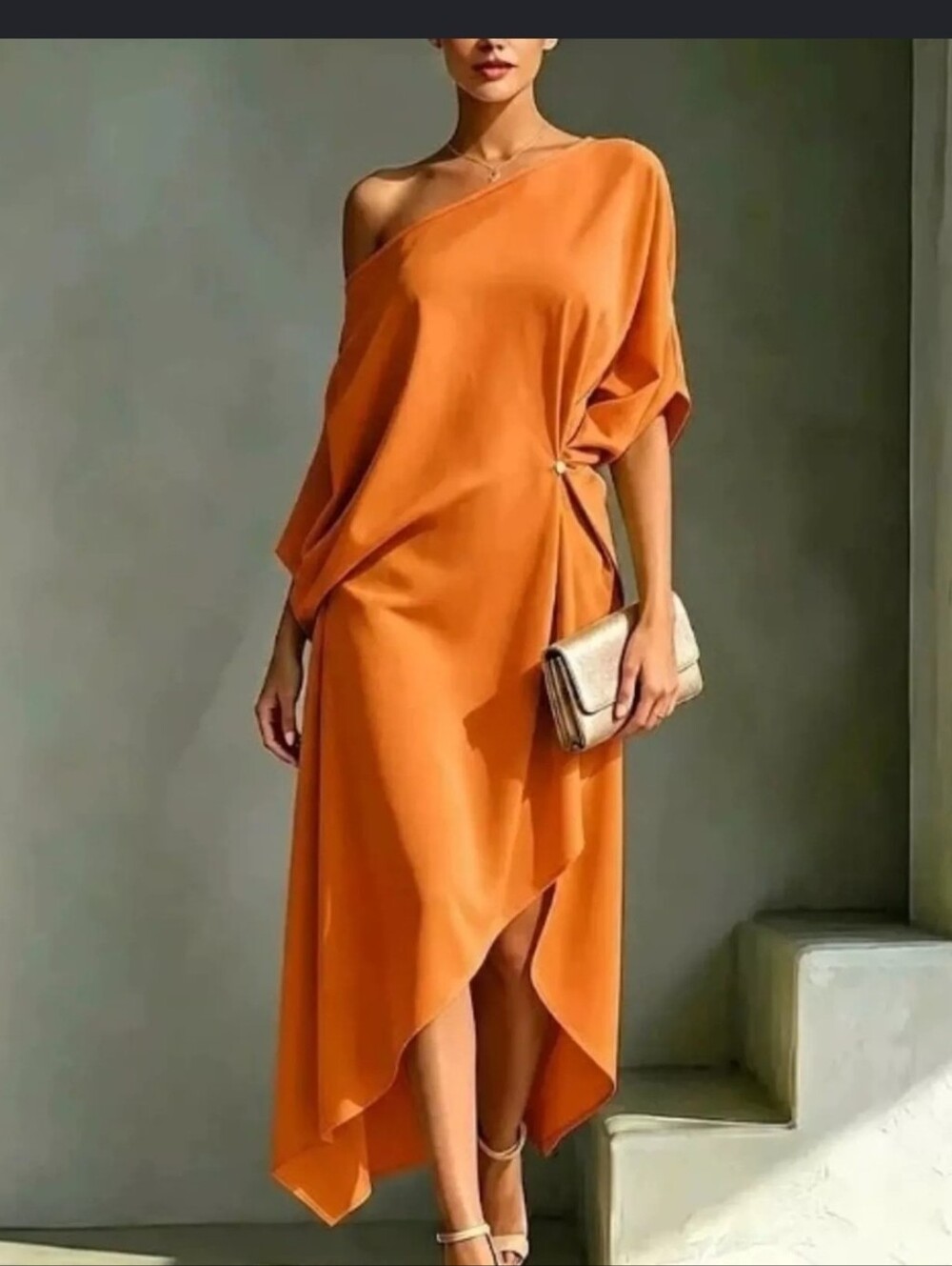Beautiful Orange Maxi Dress with Side Drape